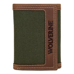 Wolverine Canvas & Leather Trifold Wallet Brown/Olive Outlet