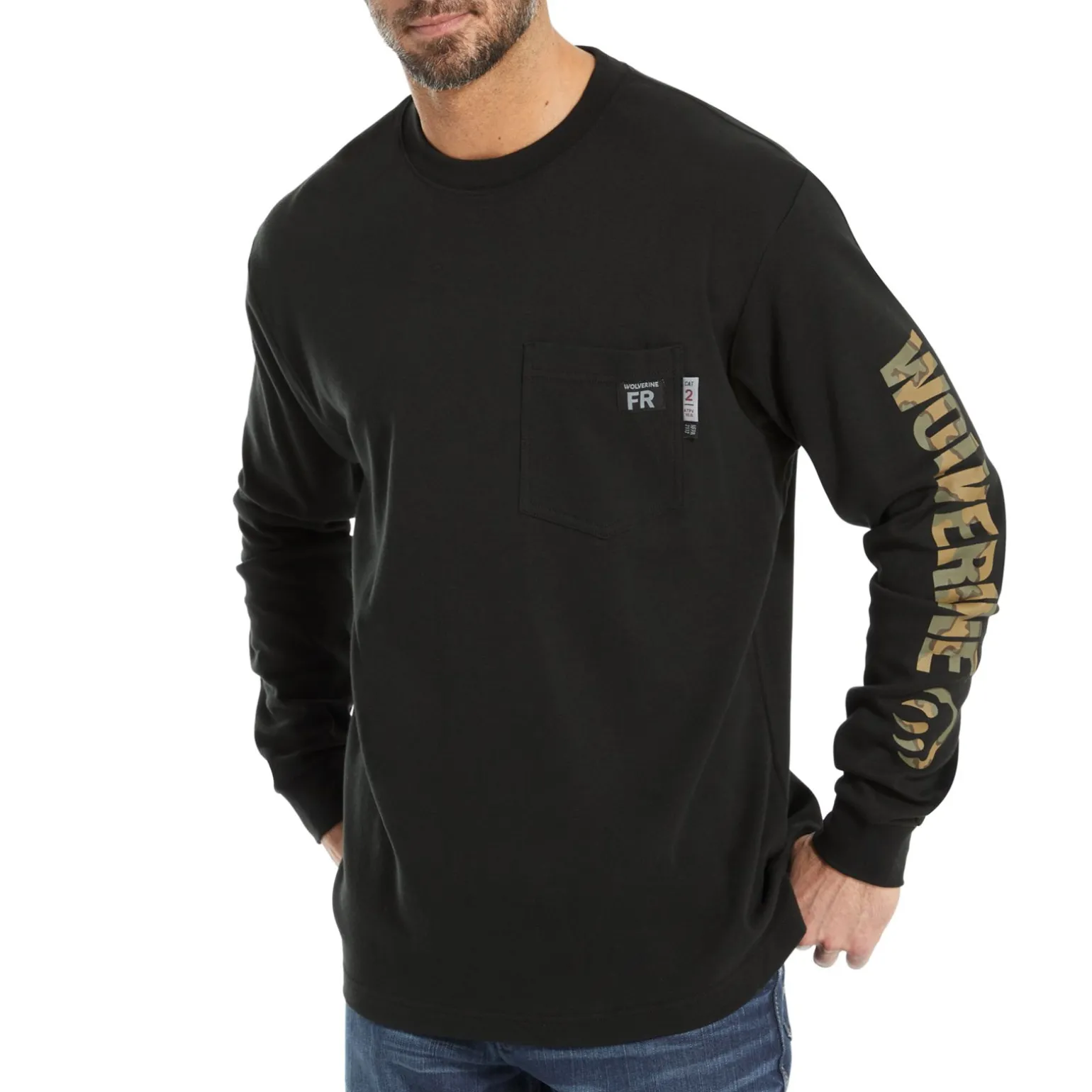 Wolverine Men'S Fr Long Sleeve Print Tee Black Fashion
