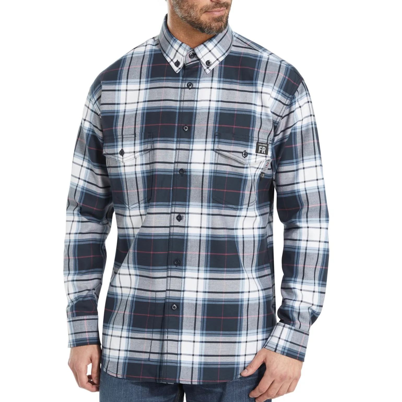 Wolverine Men'S Fr Plaid Long Sleeve Twill Shirt Navy Plaid Online